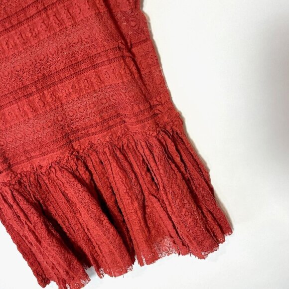 Intimately Free People Peplum Lace Tank Top Small Rust Orange Sleeveless Sheer - Picture 2 of 9